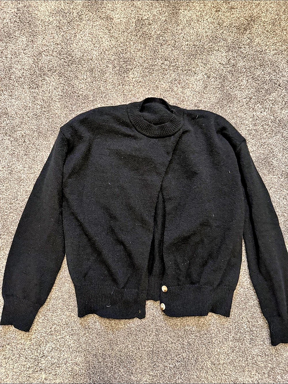 Black Button-Front Crewneck Sweater